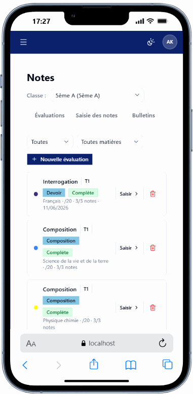Bulletin scolaire personnalisable d'AfricScol