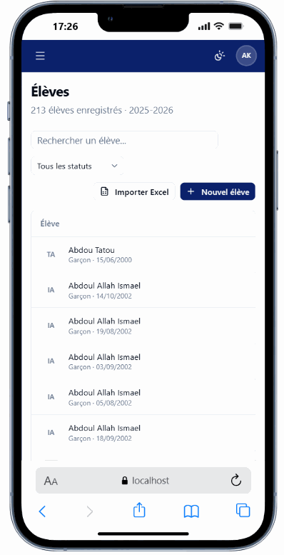 Gestion des élèves et import Excel dans AfricScol